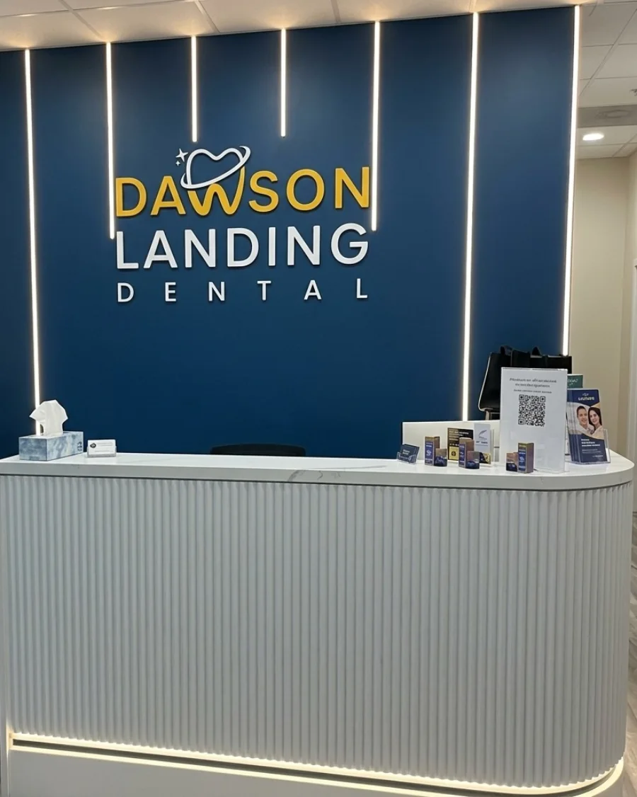 The front desk at Dawson Landing Dental in Chestermere